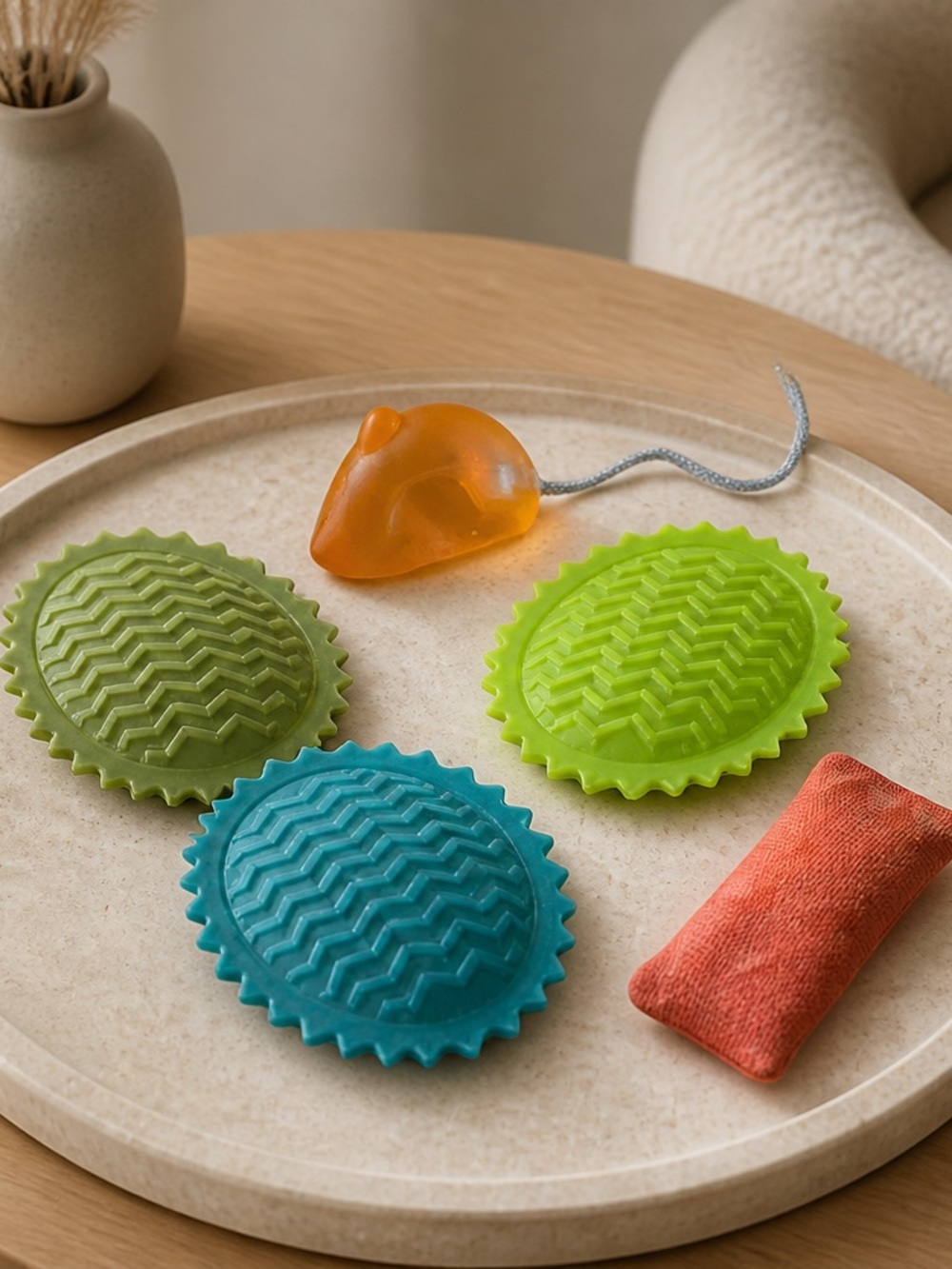 Colorful Silicone Cat Toys Set of 4 with catnip bag